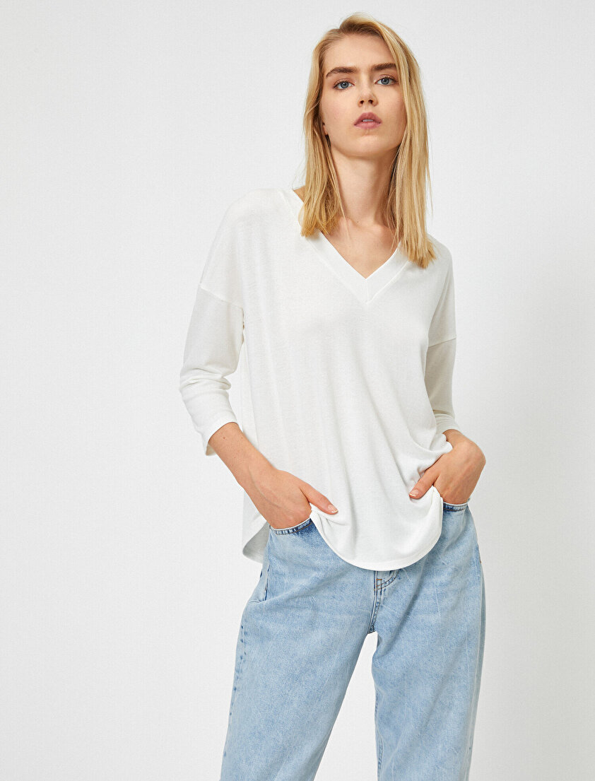 Uzun Kollu V Yaka Tişört