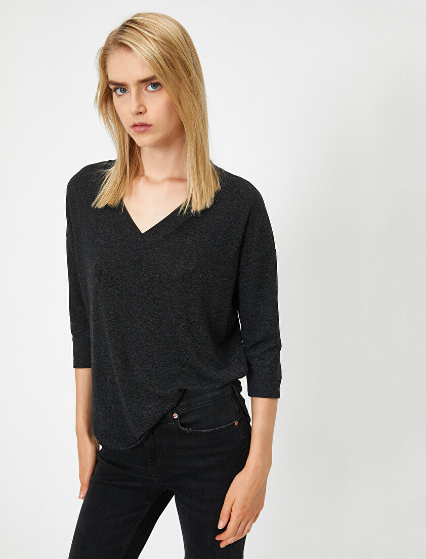 Uzun Kollu V Yaka Tişört