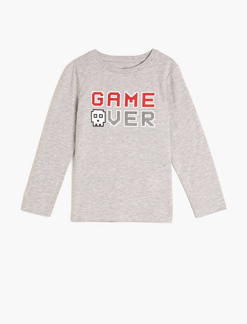 Uzun Kollu Bisiklet Yaka Baskılı Tişört