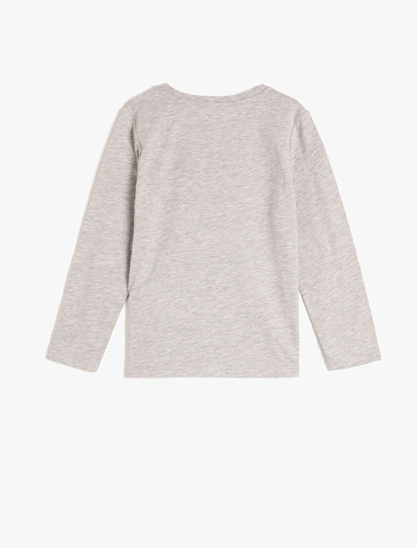 Uzun Kollu Bisiklet Yaka Baskılı Tişört