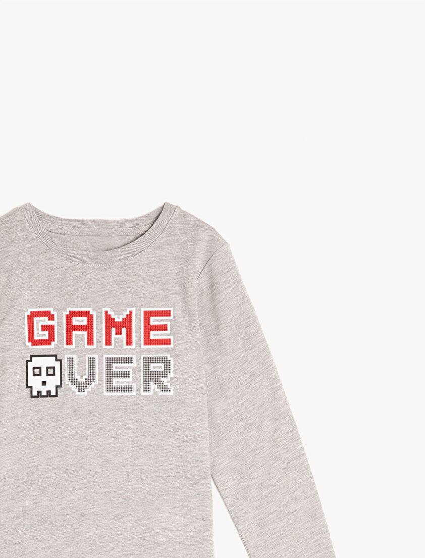 Uzun Kollu Bisiklet Yaka Baskılı Tişört