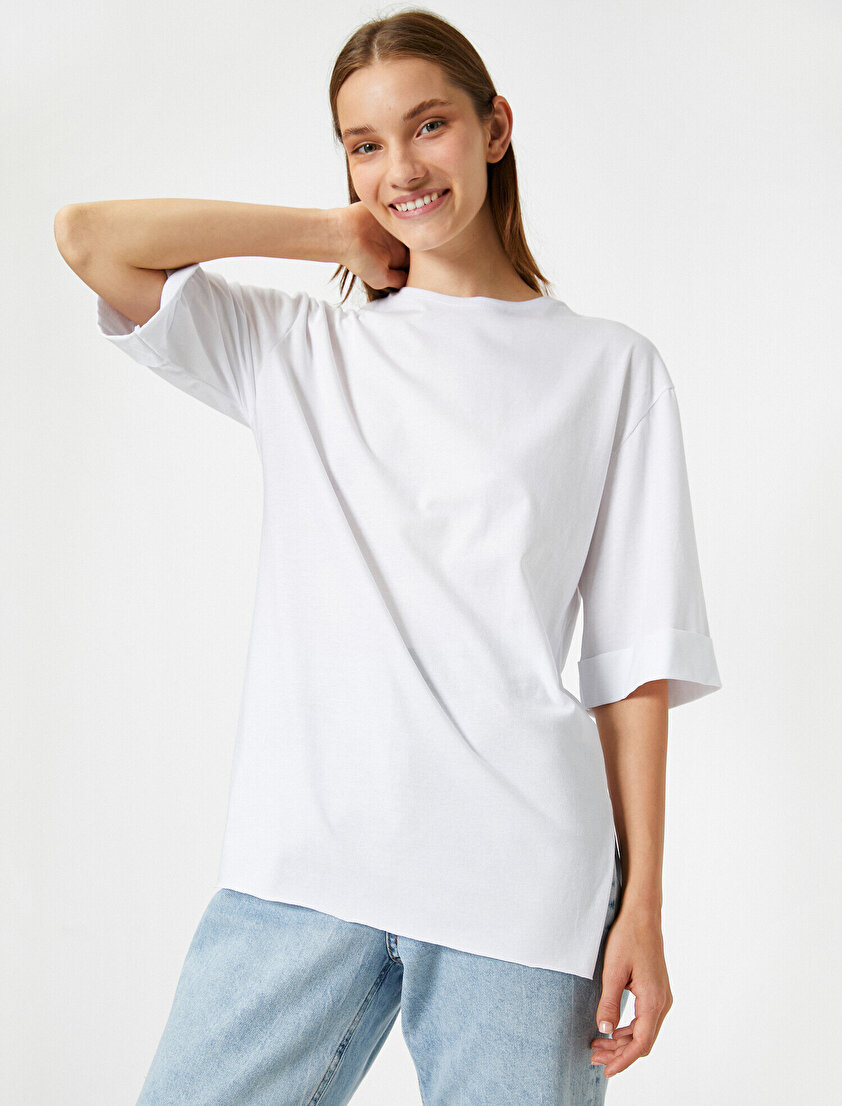 Bisiklet Yaka Boyfriend T-Shirt