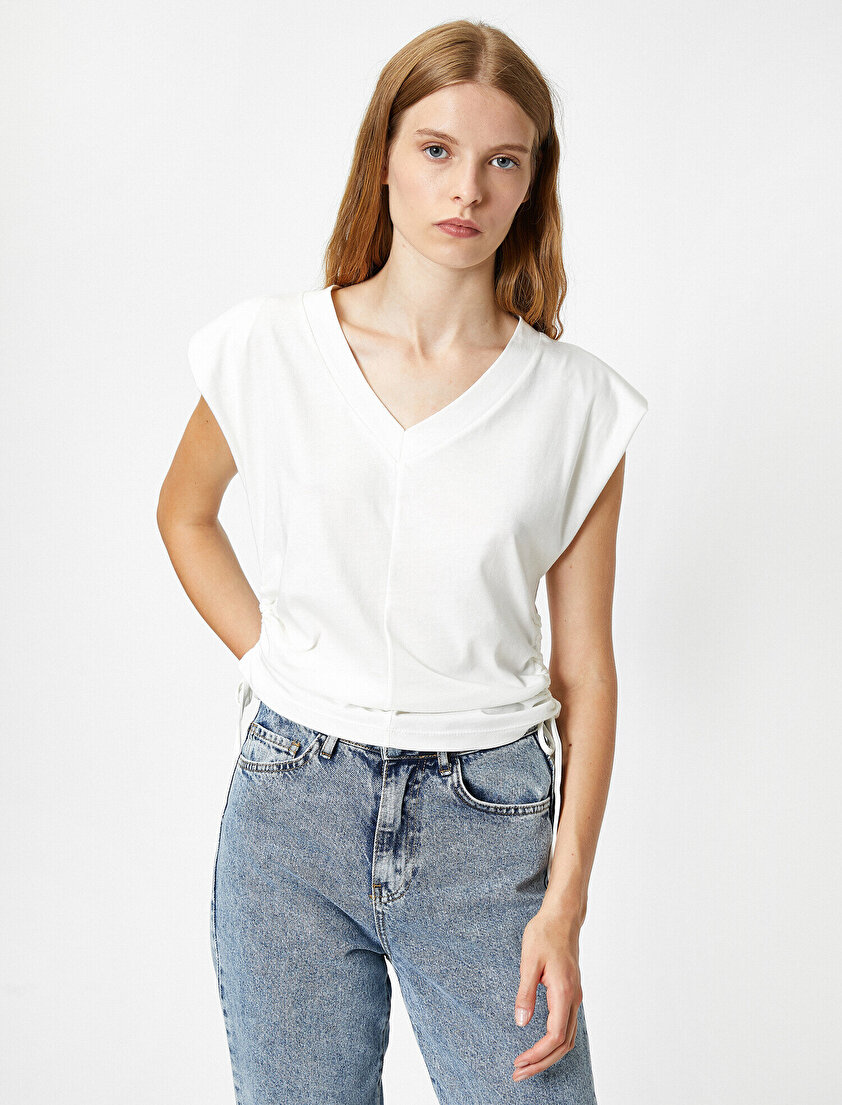 Yanları Büzgülü Vatkalı Kısa kollu T-Shirt