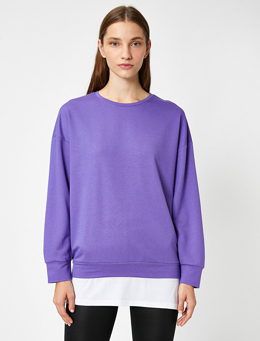 Bisiklet Yaka Parça Detaylı Sweatshirt