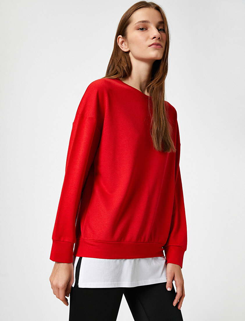 Bisiklet Yaka Parça Detaylı Sweatshirt