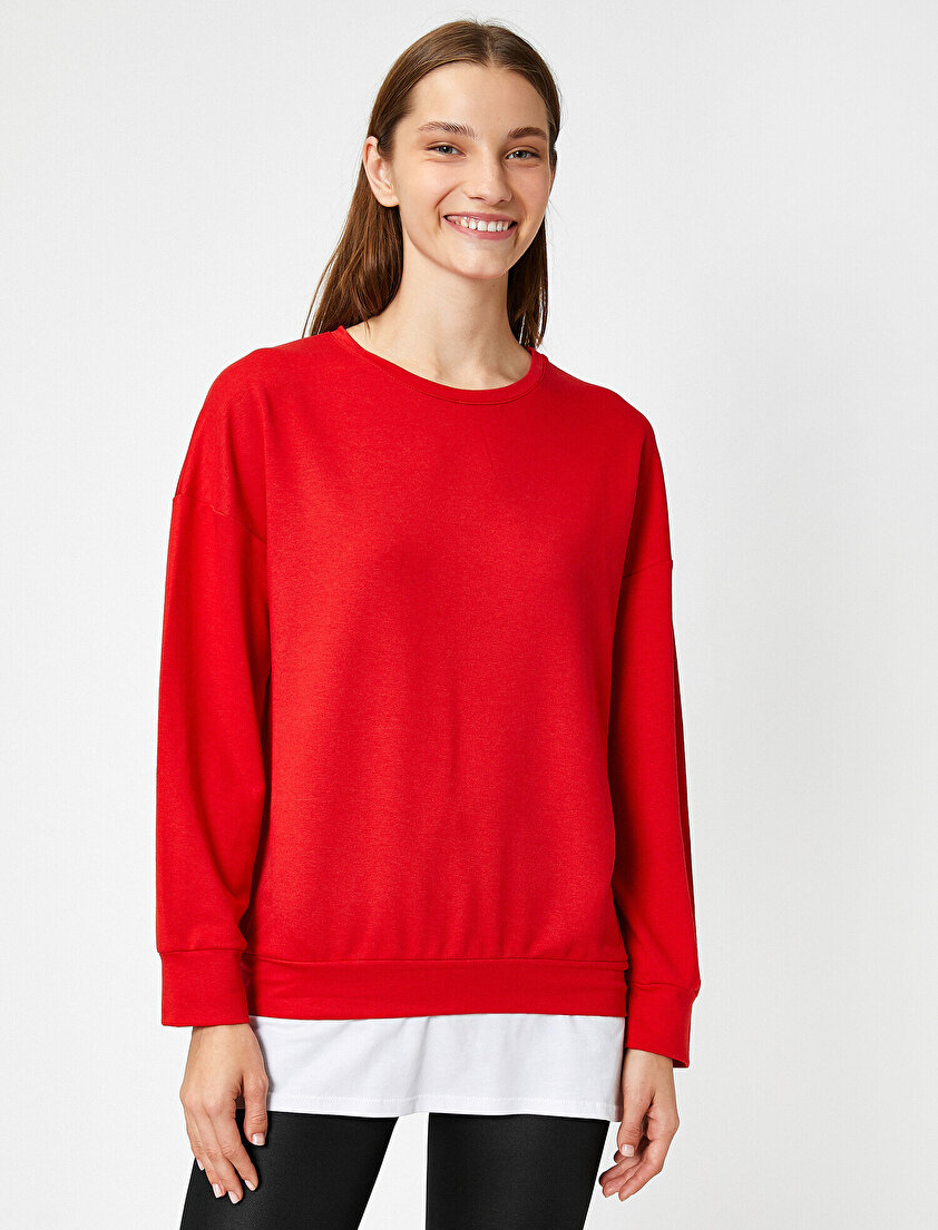 Bisiklet Yaka Parça Detaylı Sweatshirt