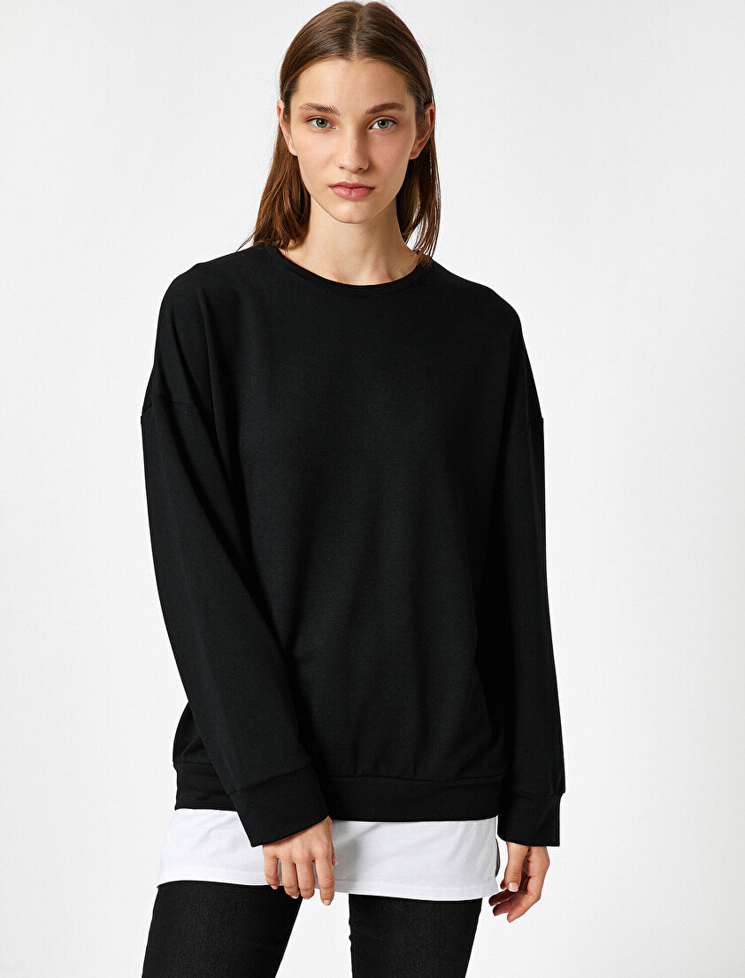 Bisiklet Yaka Parça Detaylı Sweatshirt