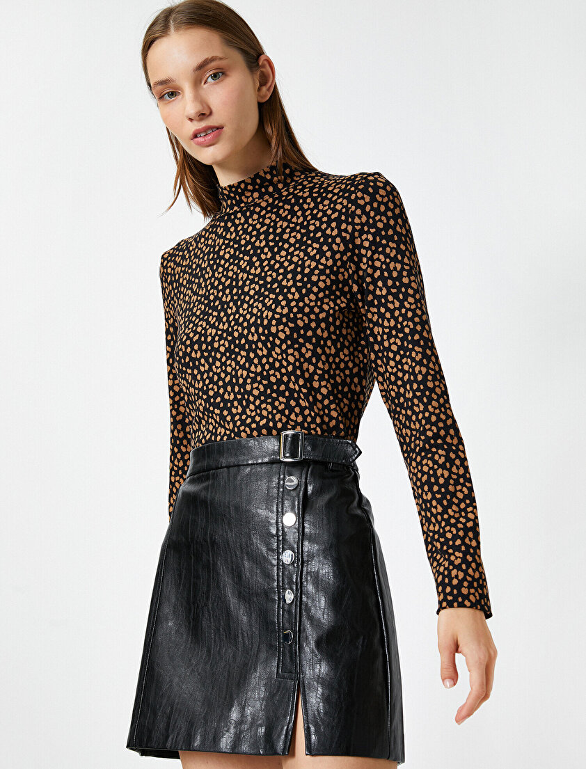 Leopar Desenli Uzun Kol T-Shirt