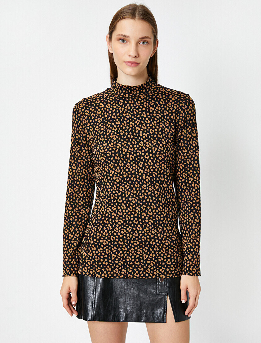 Leopar Desenli Uzun Kol T-Shirt