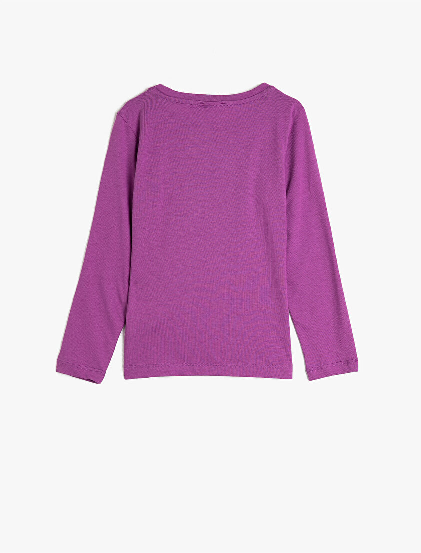 %100 Pamuk Bisiklet Yaka Uzun Kollu Baskılı Tişört