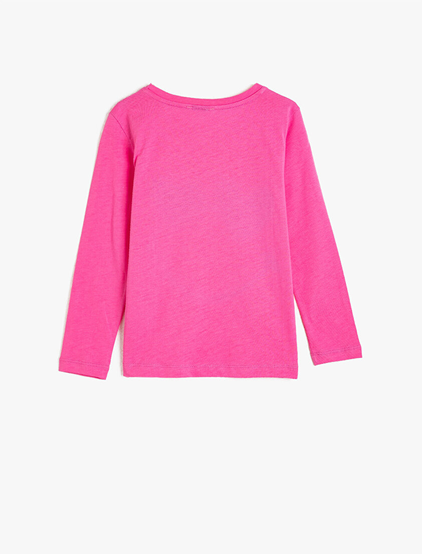 %100 Pamuk Bisiklet Yaka Uzun Kollu Baskılı Tişört