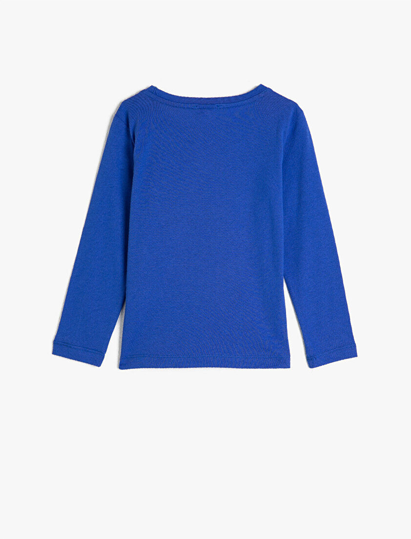 %100 Pamuk Bisiklet Yaka Uzun Kollu Baskılı Tişört