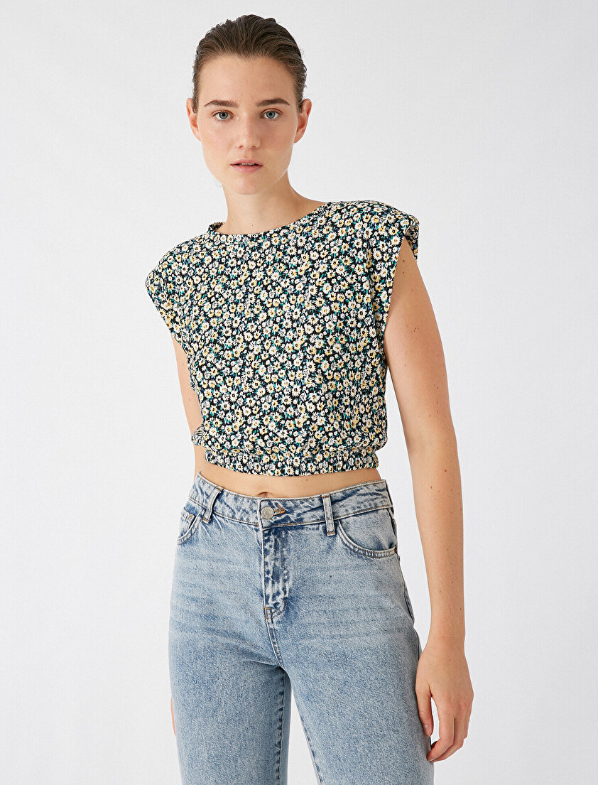 Desenli Vatkalı Crop Fit T-Shirt