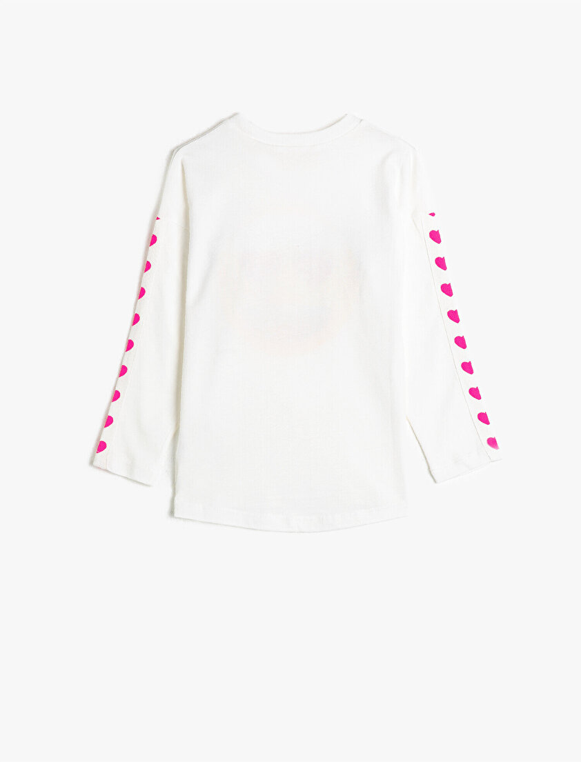 %100 Pamuk Bisiklet Yaka Uzun Kollu Emoji Baskılı Tişört