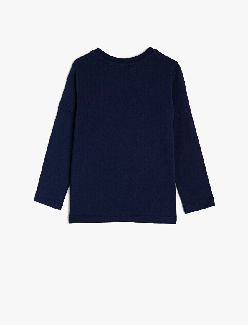 %100 Pamuk Bisiklet Yaka Uzun Kollu Baskılı Tişört