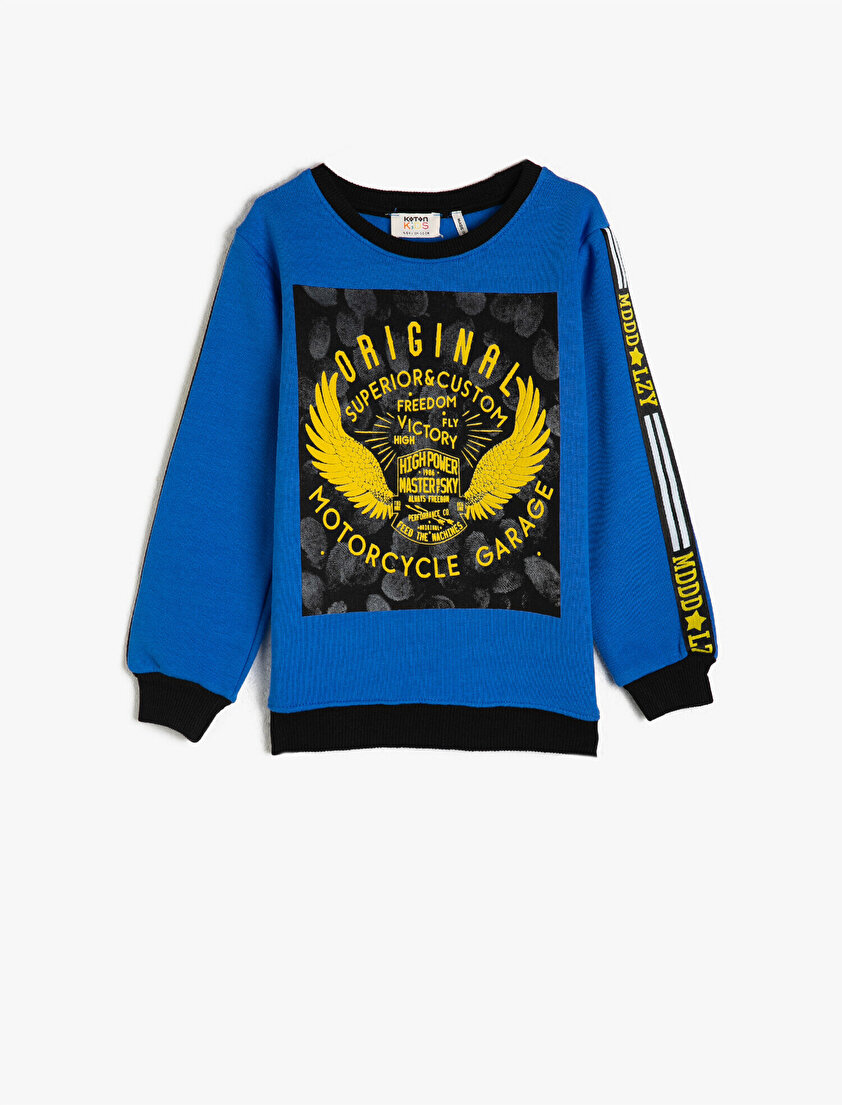 Bisiklet Yaka Baskılı Sweatshirt