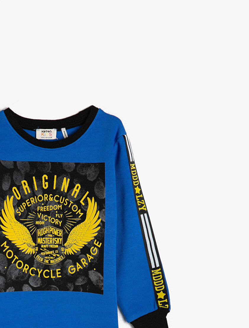 Bisiklet Yaka Baskılı Sweatshirt