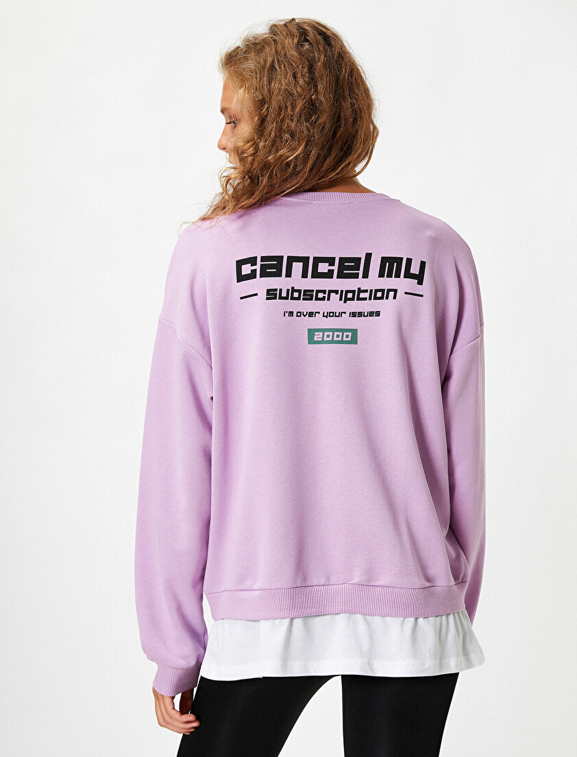 Bisiklet Yaka Baskılı Parça Detaylı Sweatshirt