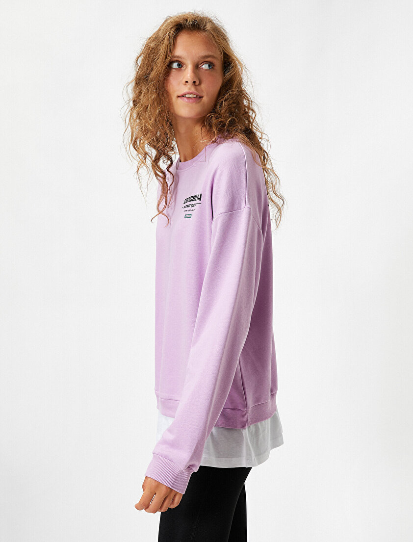 Bisiklet Yaka Baskılı Parça Detaylı Sweatshirt