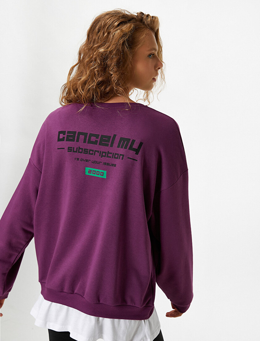 Bisiklet Yaka Baskılı Parça Detaylı Sweatshirt