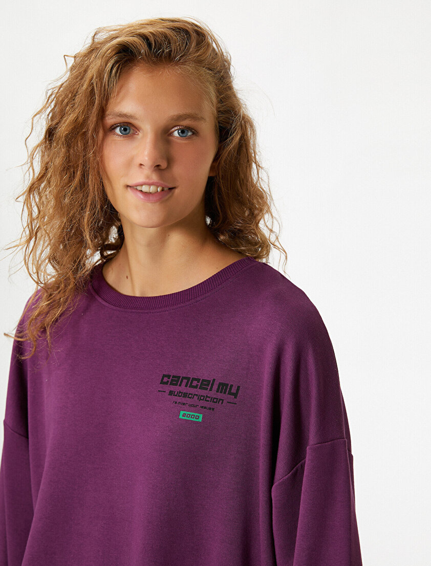 Bisiklet Yaka Baskılı Parça Detaylı Sweatshirt