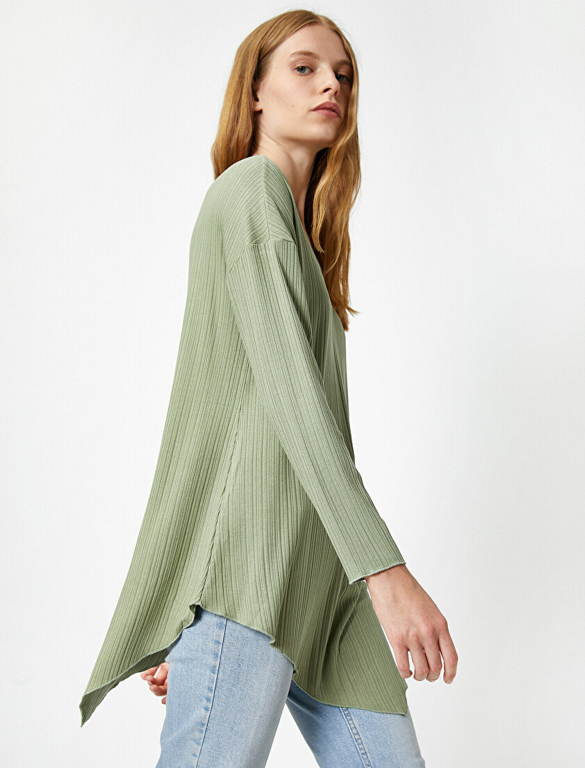 V Yaka Uzun Kollu Tişört