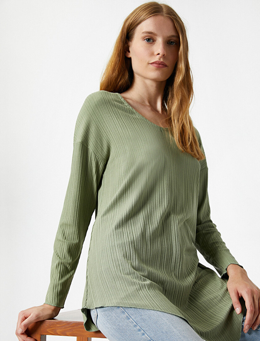 V Yaka Uzun Kollu Tişört