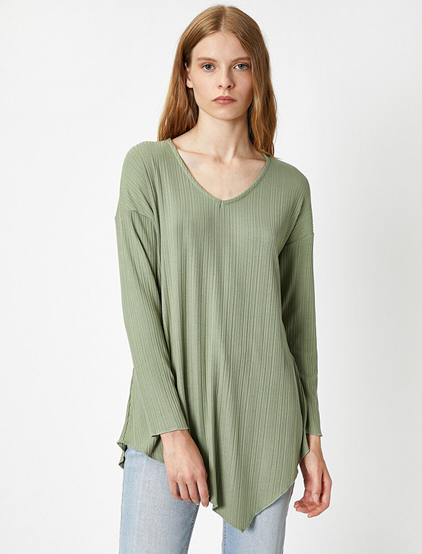 V Yaka Uzun Kollu Tişört