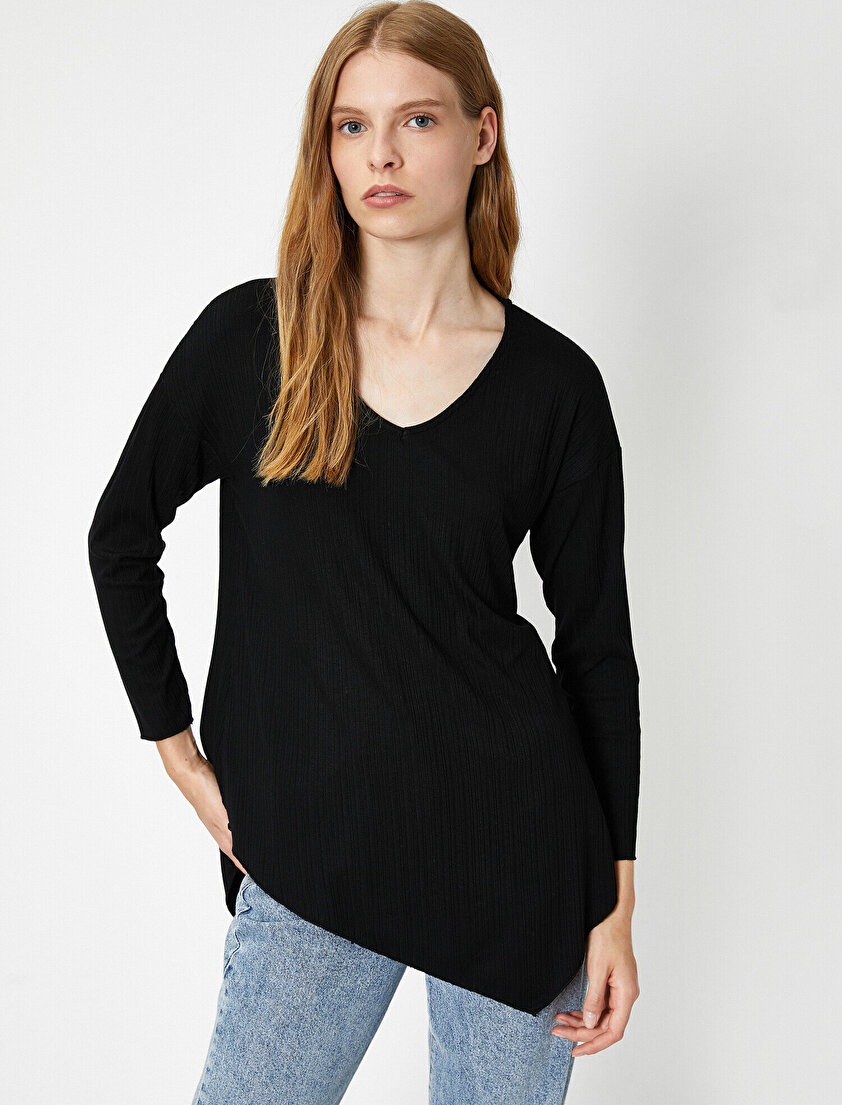 V Yaka Uzun Kollu Tişört