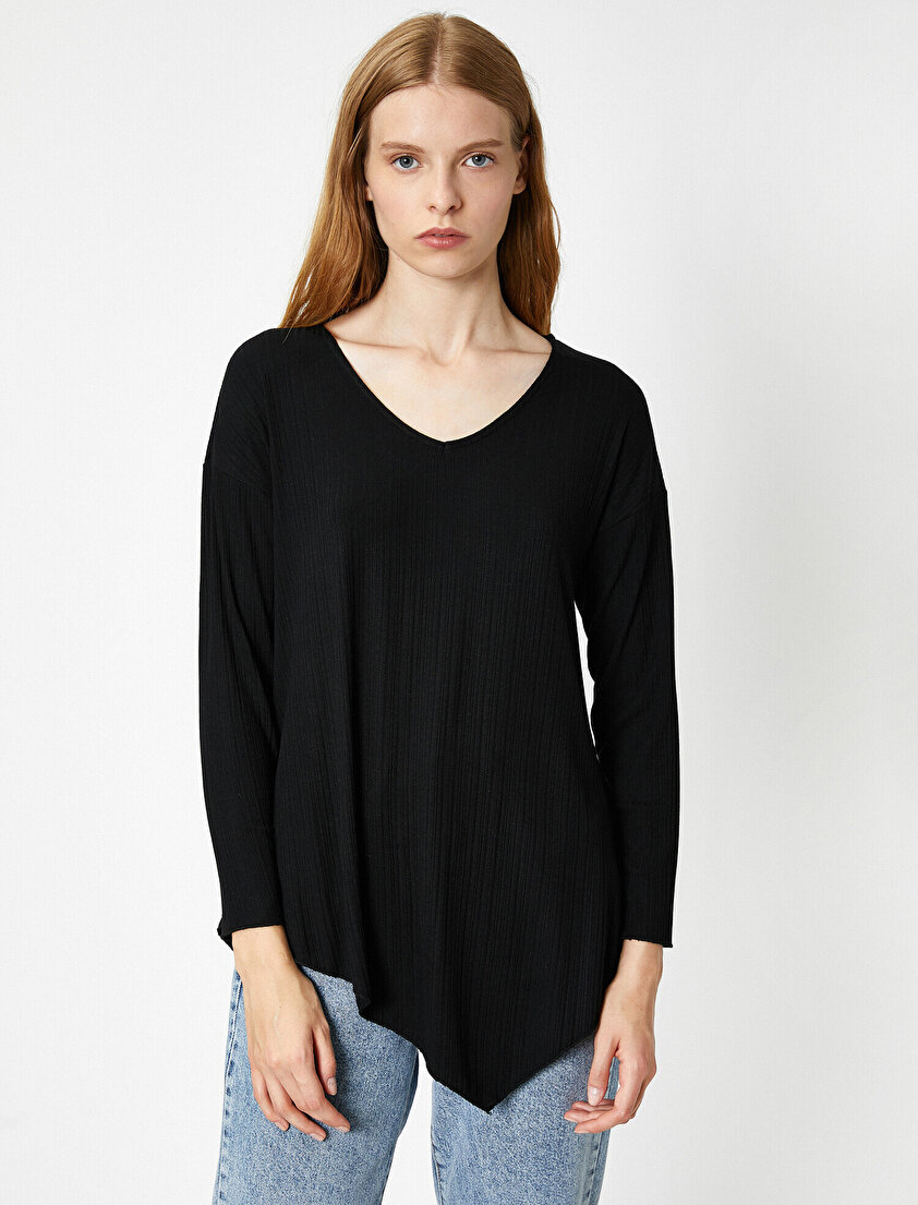 V Yaka Uzun Kollu Tişört