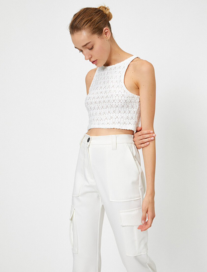 Bisiklet Yaka Kolsuz Crop Atlet