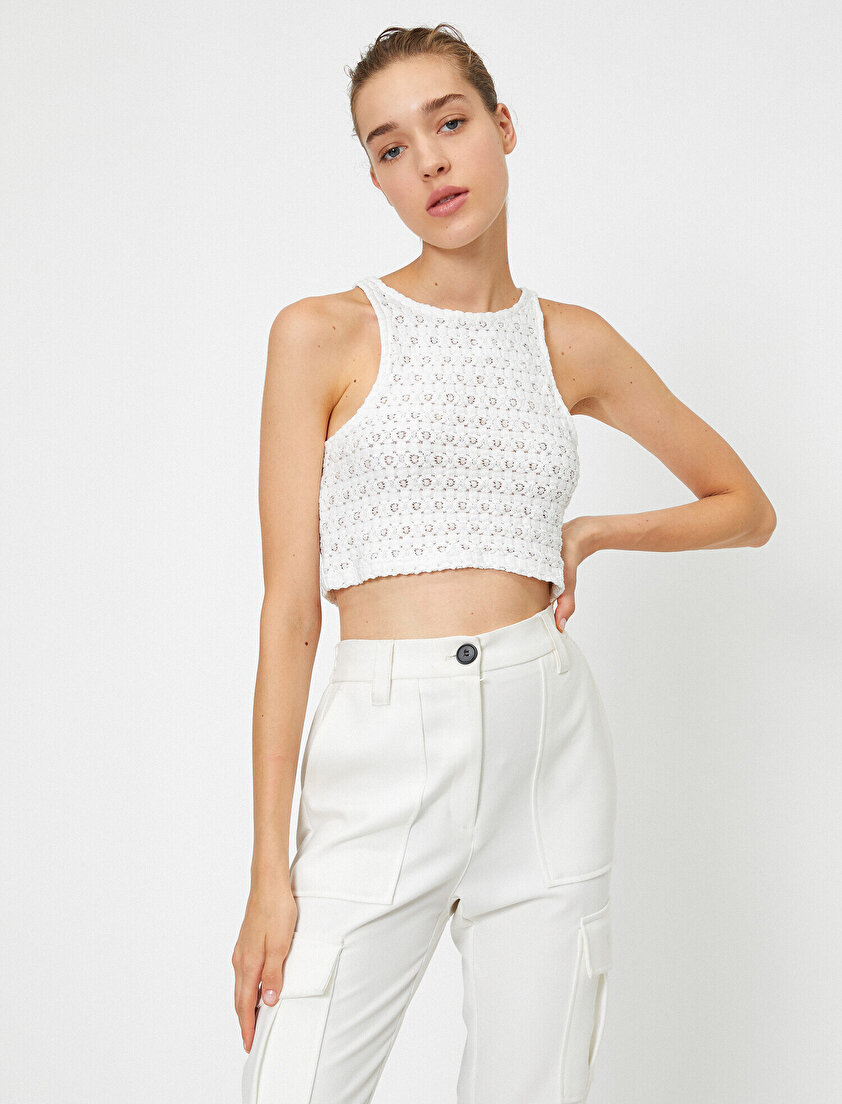 Bisiklet Yaka Kolsuz Crop Atlet