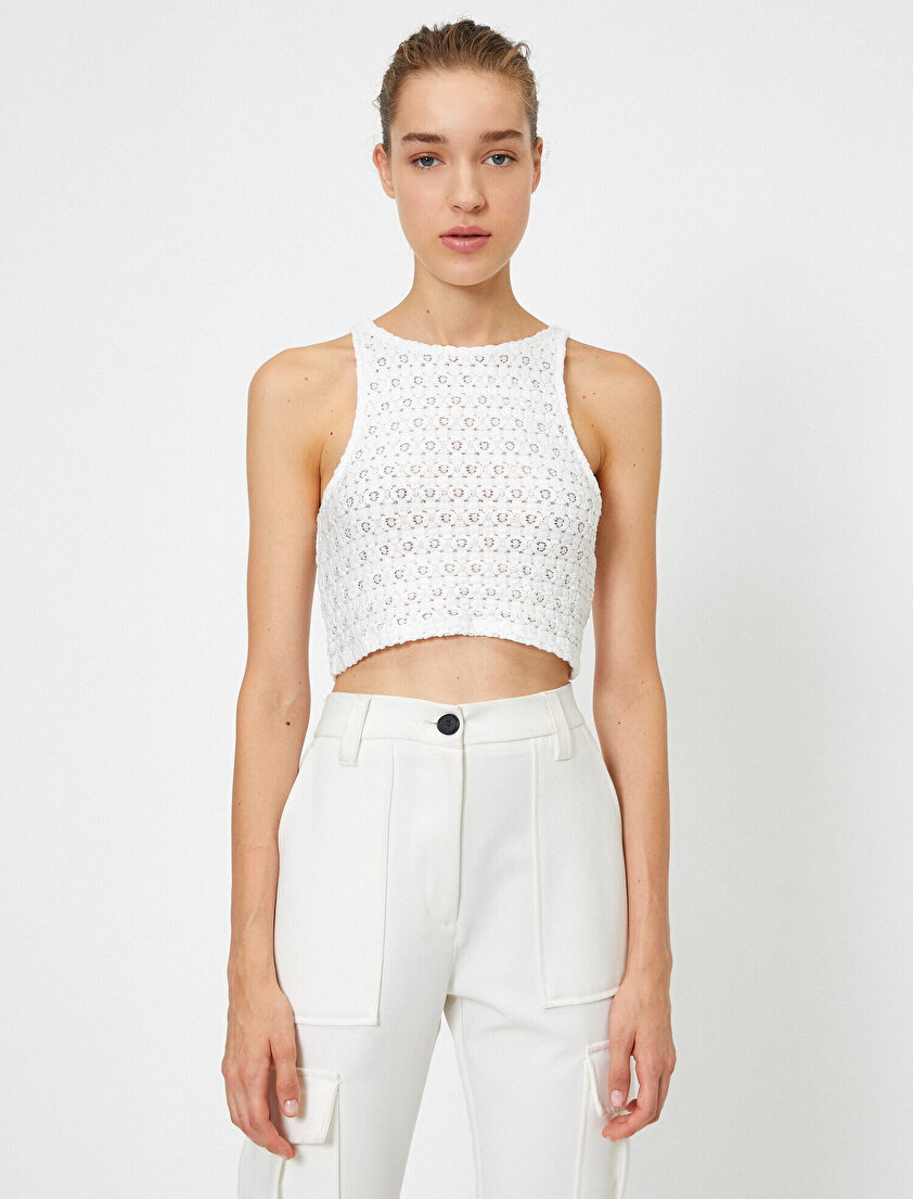 Bisiklet Yaka Kolsuz Crop Atlet