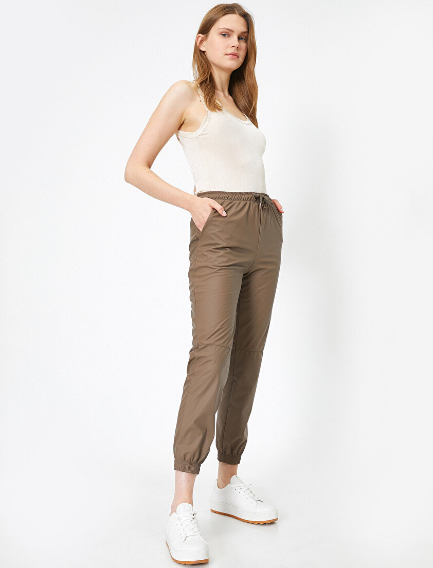 Suni Deri Jogging Fit Pantolon