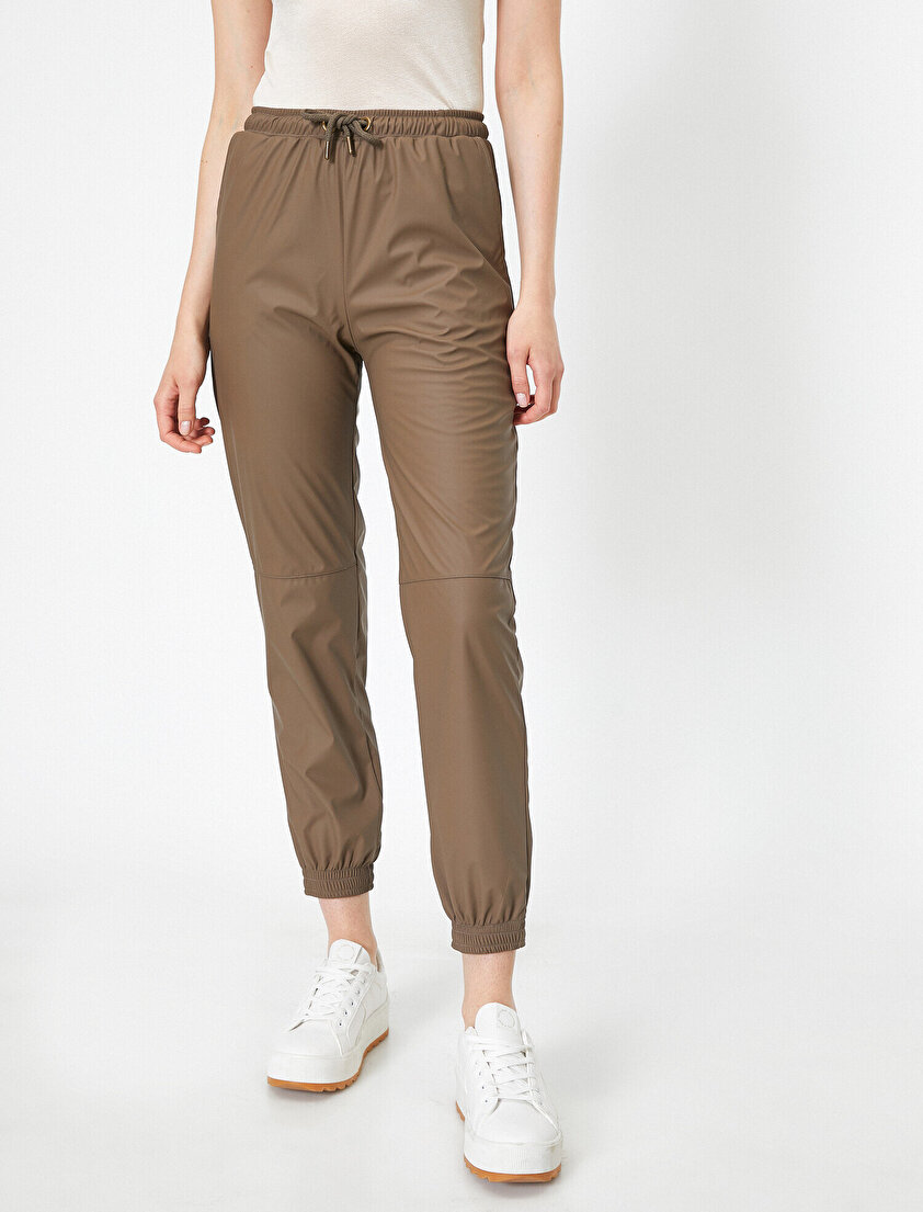 Suni Deri Jogging Fit Pantolon