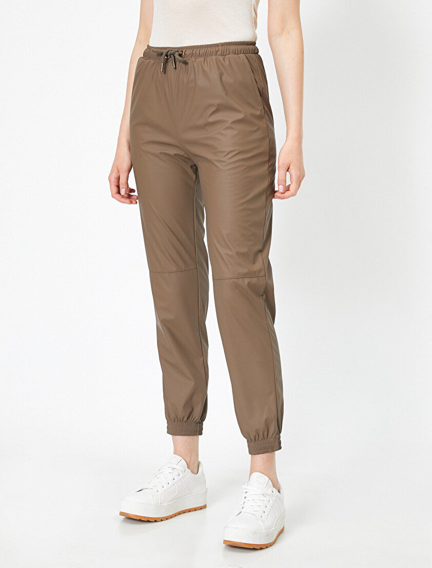 Suni Deri Jogging Fit Pantolon