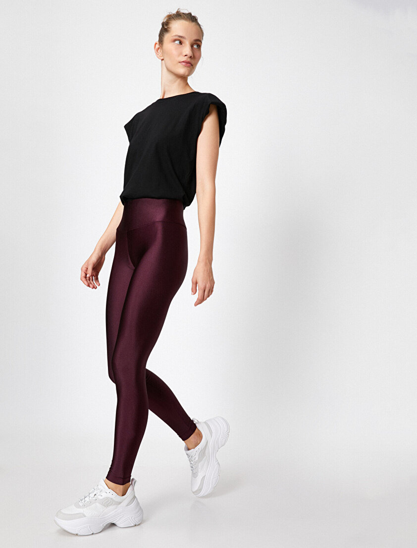 Parlak Disco Yüksek Bel Toparlayıcı Örme Tayt