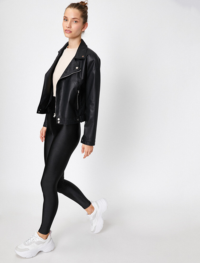 Parlak Disco Yüksek Bel Toparlayıcı Örme Tayt