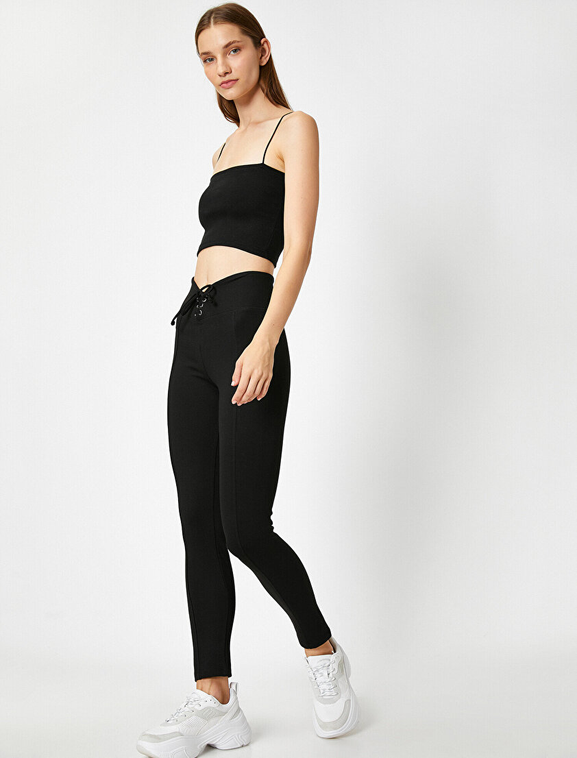 Beli Bağlamalı Kuşgözülü Yüksek Bel Tayt