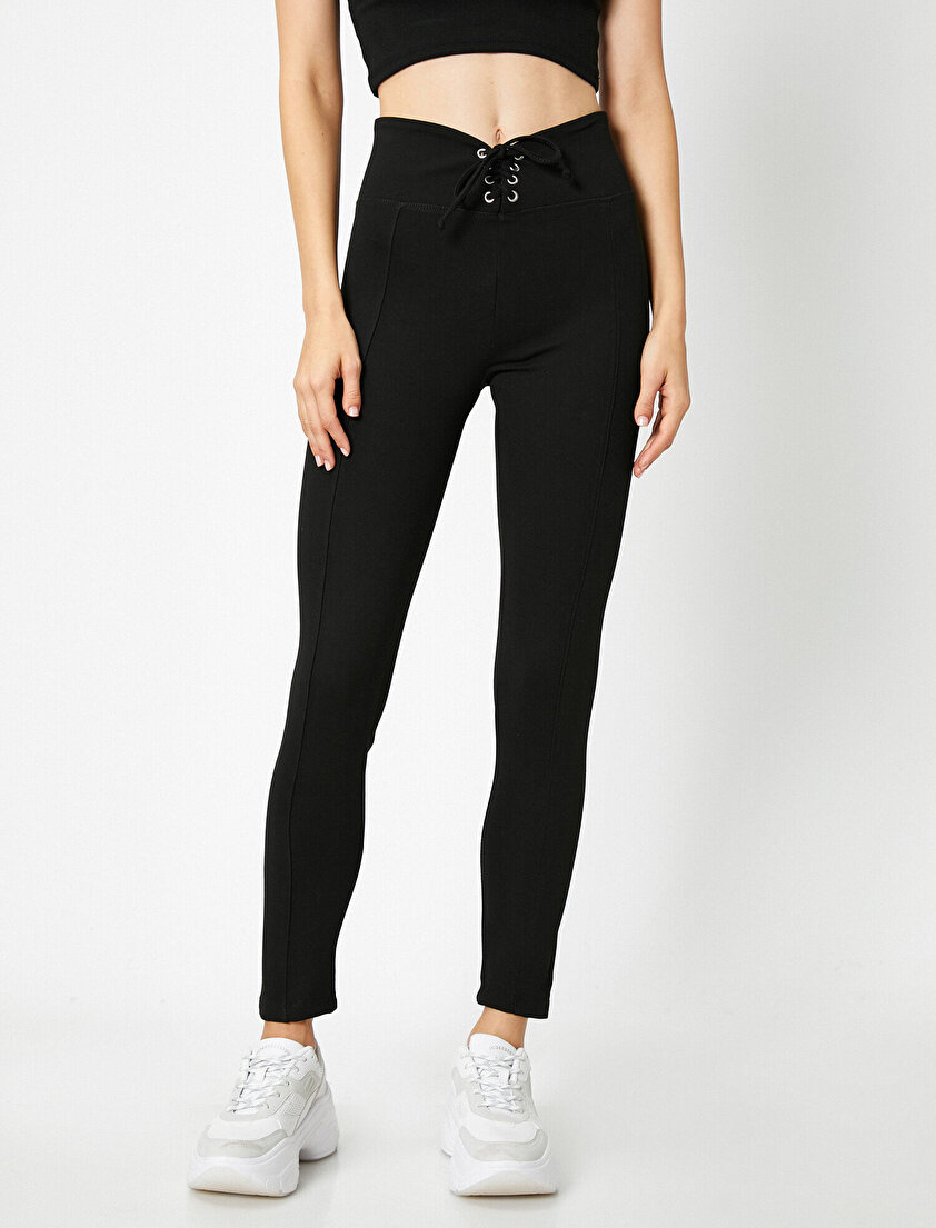 Beli Bağlamalı Kuşgözülü Yüksek Bel Tayt