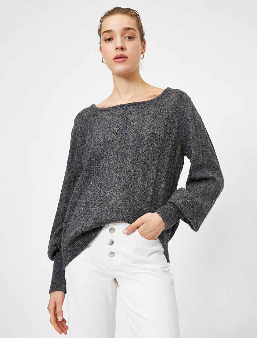 Bisiklet Yaka Ajurlu Triko Kazak 