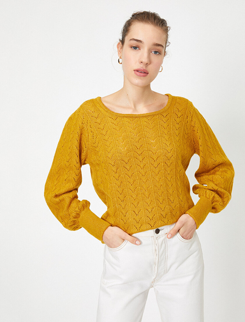 Bisiklet Yaka Uzun Kollu Örgülü Kazak