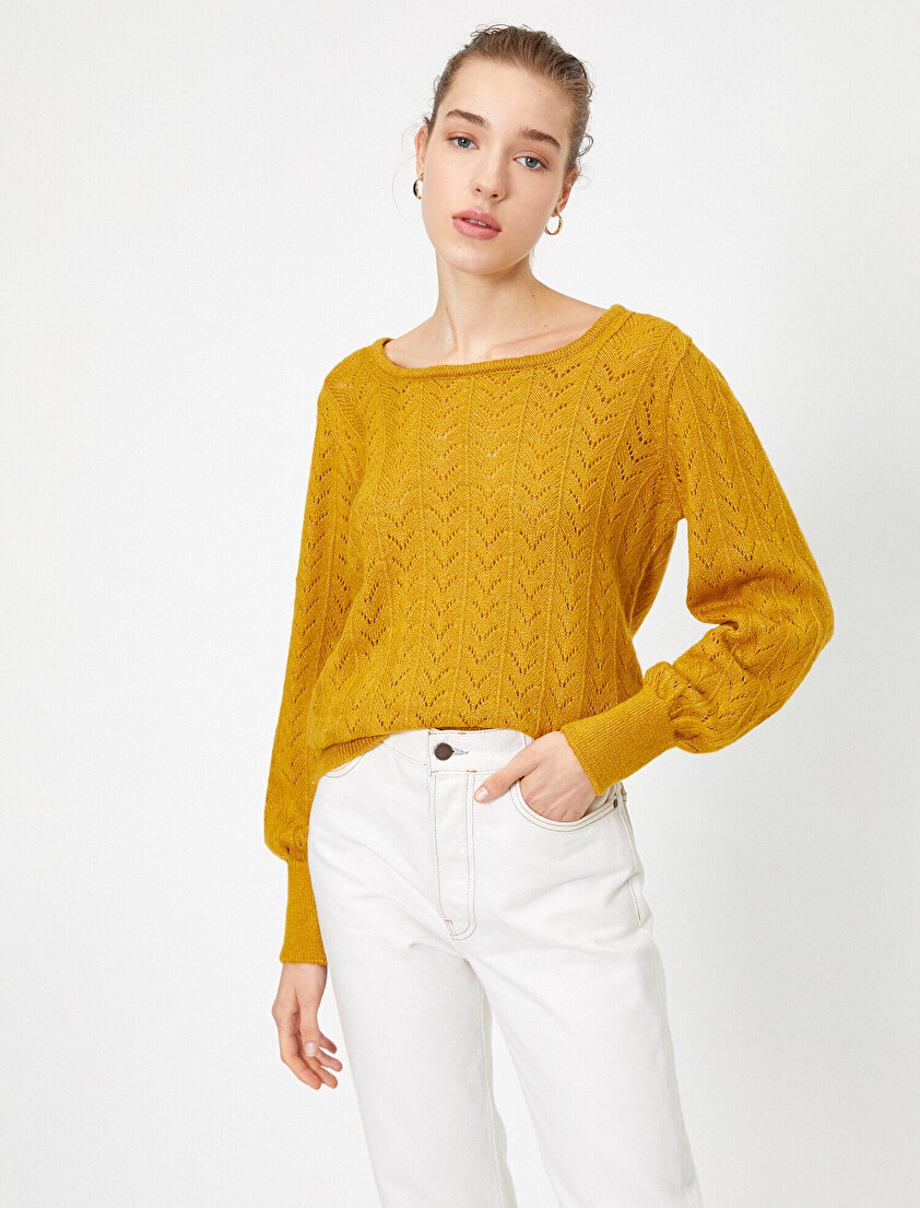 Bisiklet Yaka Uzun Kollu Örgülü Kazak