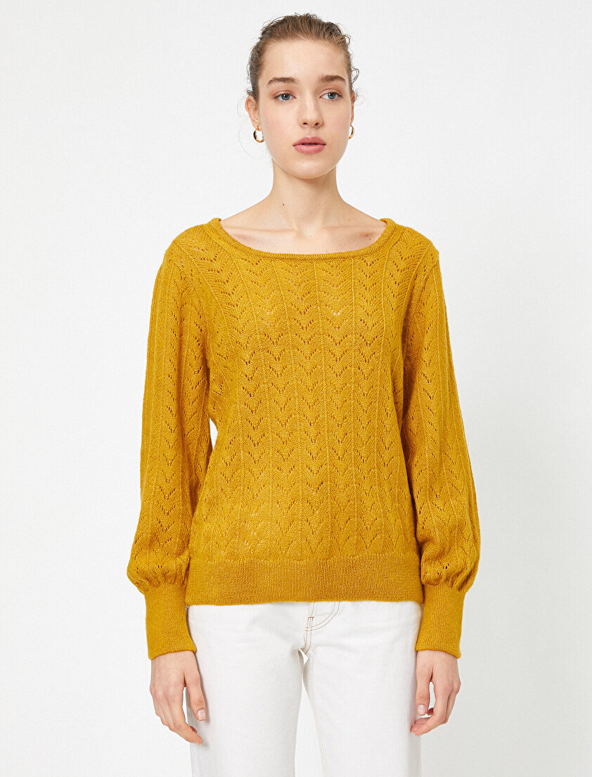 Bisiklet Yaka Uzun Kollu Örgülü Kazak