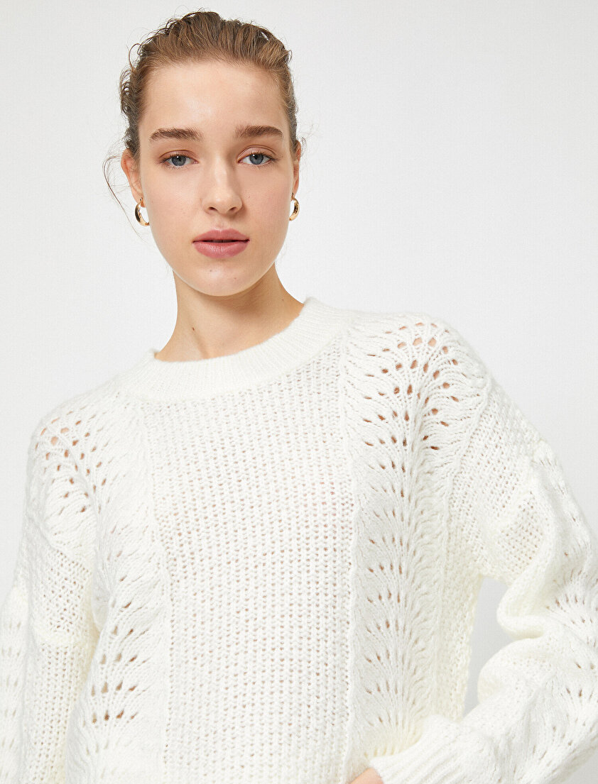 Bisiklet Yaka Uzun Kollu Örgülü Kazak