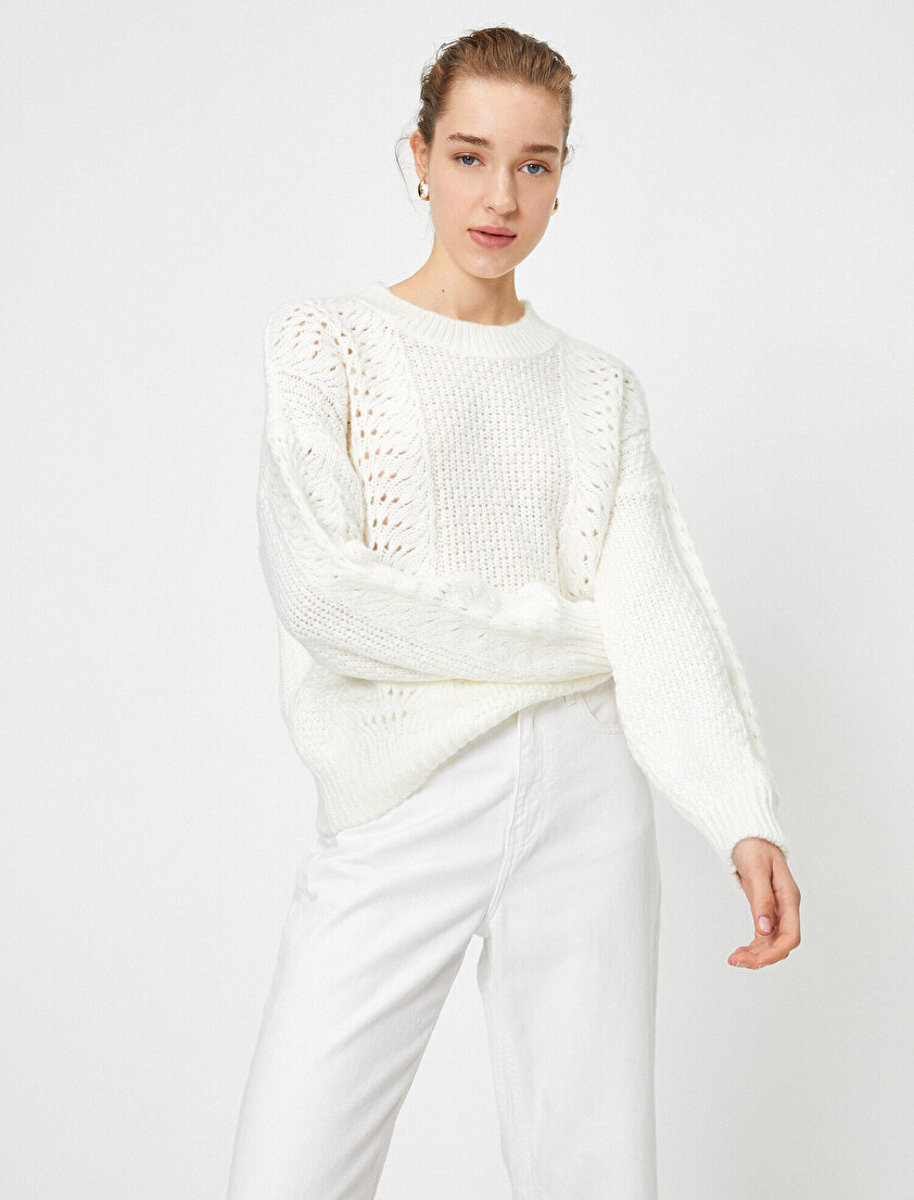 Bisiklet Yaka Uzun Kollu Örgülü Kazak