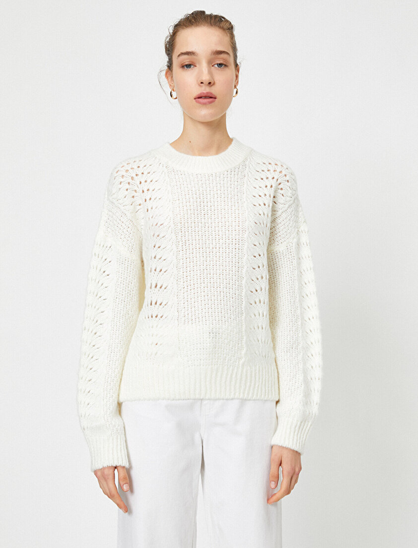 Bisiklet Yaka Uzun Kollu Örgülü Kazak