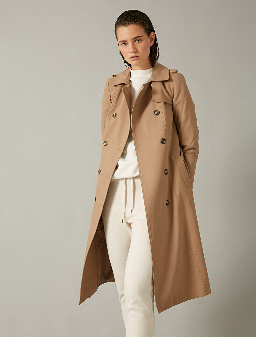  %100 Pamuk Düğmeli Trençkot