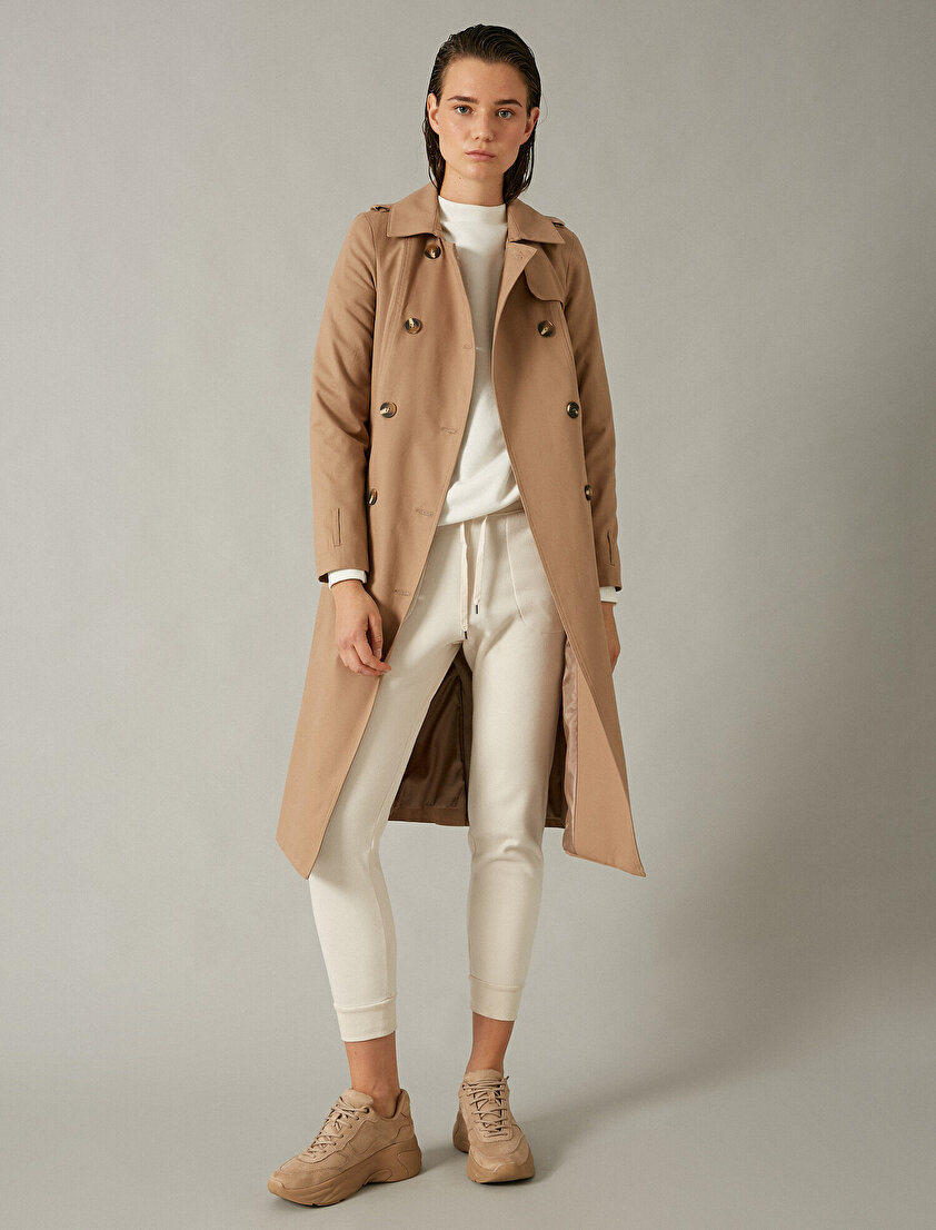  %100 Pamuk Düğmeli Trençkot