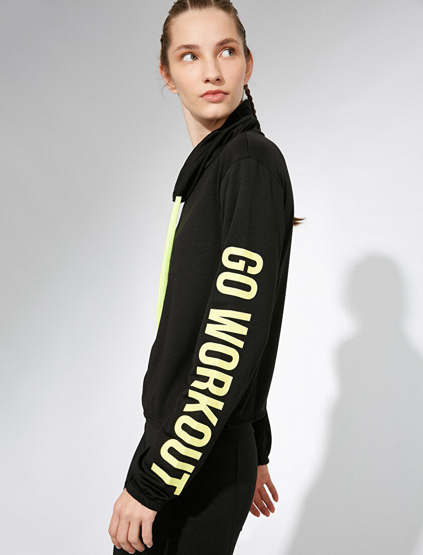 Slogan Baskılı Şal Yaka Sweatshirt